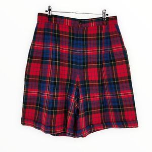 80’s Vintage Multicolor Holiday Plaid High Rise Wool Blend Shorts size 14